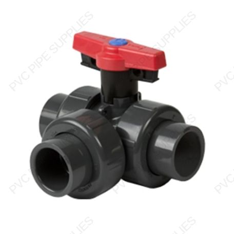 3/4" Spears CPVC True Union Industrial 3-Way Ball Valve with Spigot Ends 3/4" Spears CPVC True Union Industrial 3-Way Ball Valve with Spigot Ends