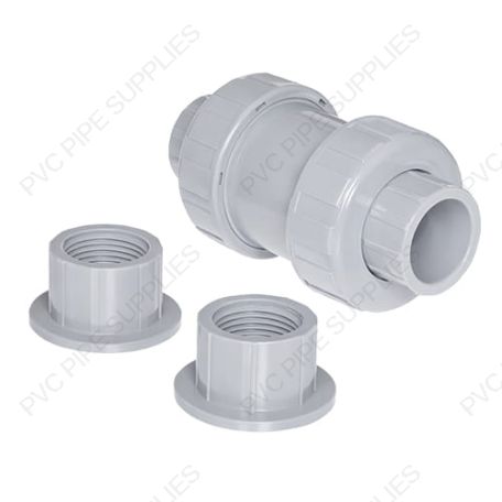 1 1/2" CPVC True Union Ball Check Valve, Gray, EPDM, Socket and Threaded, 27384 1 1/2" CPVC True Union Ball Check Valve, Gray, EPDM, Socket and Threaded, 27384