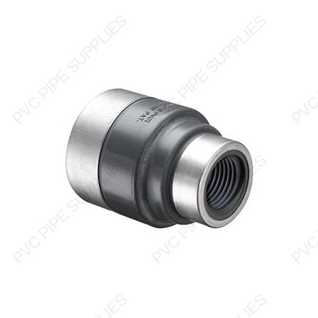 1-1/2" x 3/4" Schedule 80 PVC Reducing Coupling with Stainless Steel Ring, 830-210SR