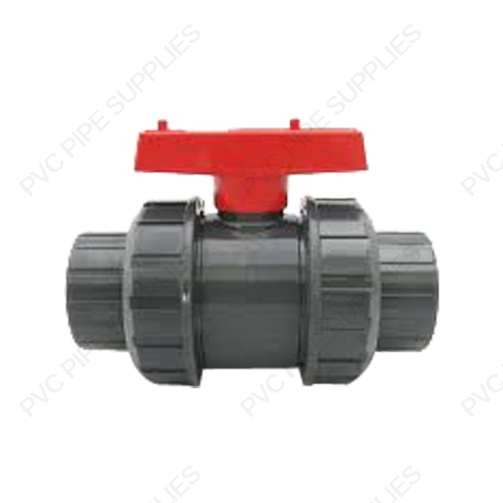 1" PVC True Union Ball Valve, Gray, EPDM, Socket/Threaded, 1410GST
